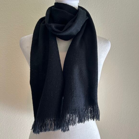 Black Solid Acrylic Scarf Neck Warmer OS Unisex Winter Accessories Tassel Hem - Picture 3 of 6